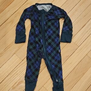 Little Sleepies Navy and Green Plaid Zipper Footed One-Piece